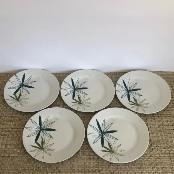 Pier 1 KUI HUA Set Of Five Salad Luncheon Plates MCM Starburst Atomic Style - Picture 2 of 10